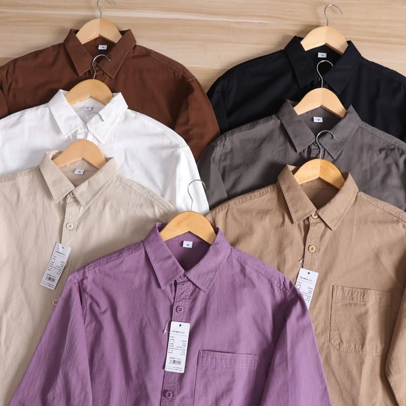 Twill di puro cotone pesante irt Sli Casual da uomo lungo Sve Colore retrò Nuovo autunno Faion Loose Fit Home Dail...