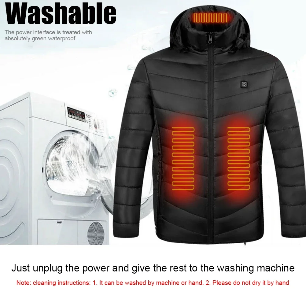 

USB Heating Jacket Hooded Heated Jacket Coat 9 Areas Waterproof Windproof Warm USB Electric for Outdoor Camping Hiking