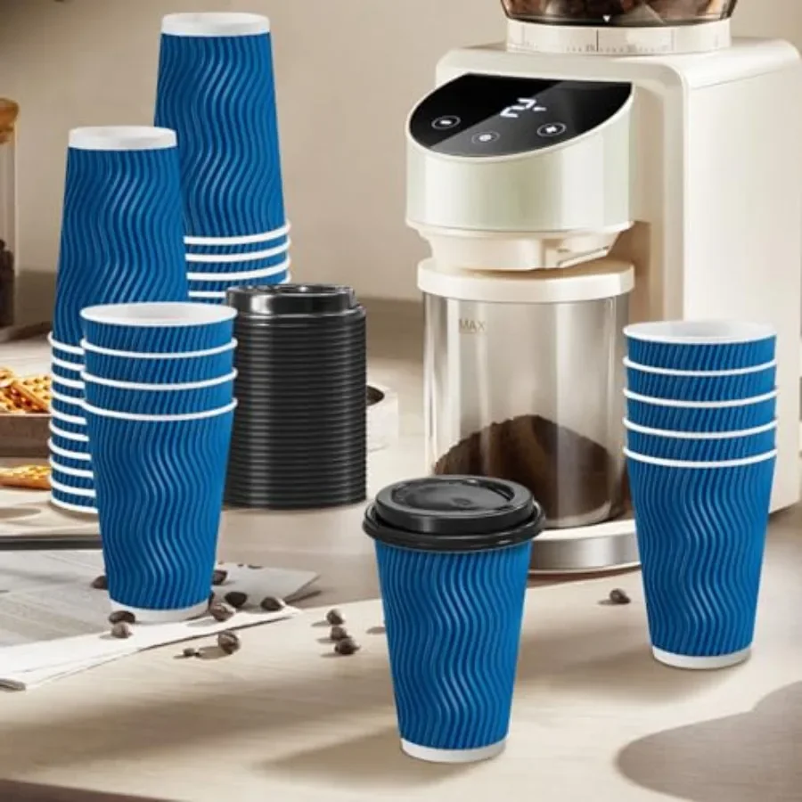 500 Pack Coffee Cups with Lids 16oz Disposable Insulated Ripple Wall To Go Paper Coffee Cups for Hot/Cold Drinks Office Home Sh view 4