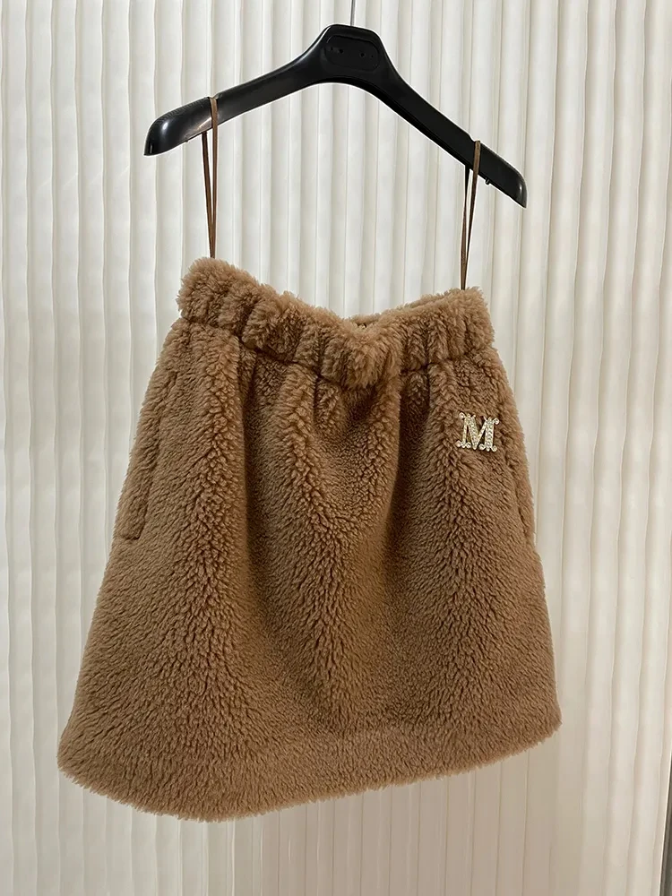 2023 New Winter Teddy Bear Skirt Women Camel Wool Blend Skirt Fashion Warm Alpaca Wool Skirt Thick Female Autumn Winter