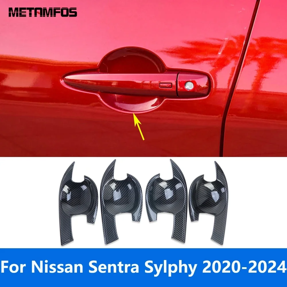 Side Door Handle Bowl Cover Trim For Nissan Sentra Sylphy 2020 2021 2022 2023 2024 Carbon Fiber Protection Cap Car Accessories