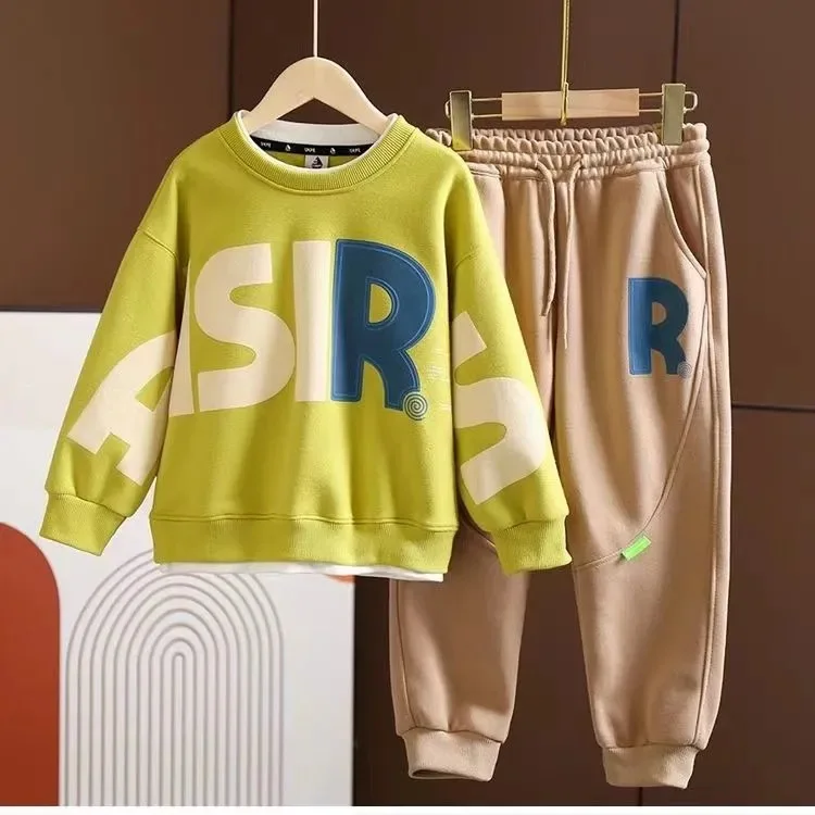 Boys autumn suit children's printed alphabet sweater spring and autumn sports Internet celebrity trend two-piece set
