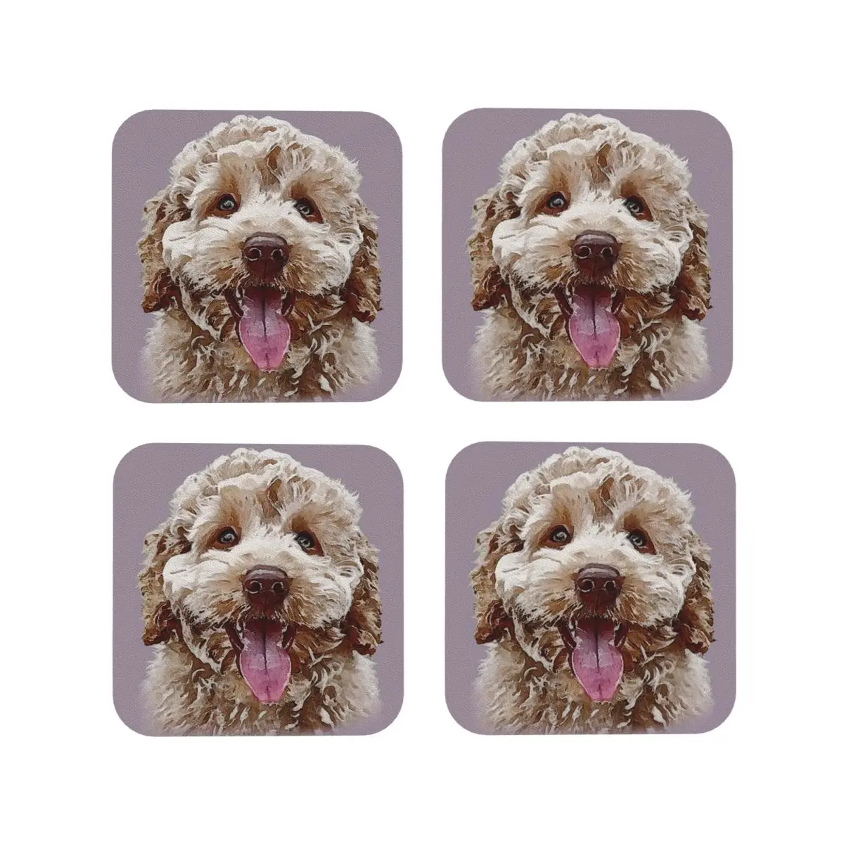 Golden Apricot Doodle Dog Coasters Kitchen Placemats Waterproof Insulation Cup Coffee Mats For Decor Tableware Pads Set of 4