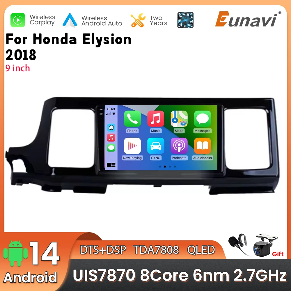 

9-дюймовый автомобильный мультимедийный плеер Android 14 2 Din для Honda Elysion 2018, головное устройство, стерео GPS-навигация BT WIFI