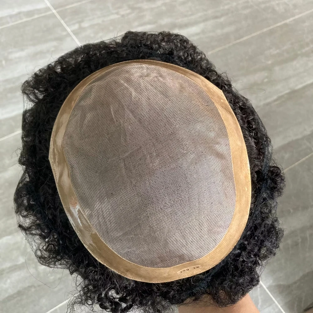 Top in pizzo Mono traspirante capelli umani acconciatura da uomo nera parrucchino economico per uomo Afro soluzione per la caduta dei capelli protesi unità per capelli