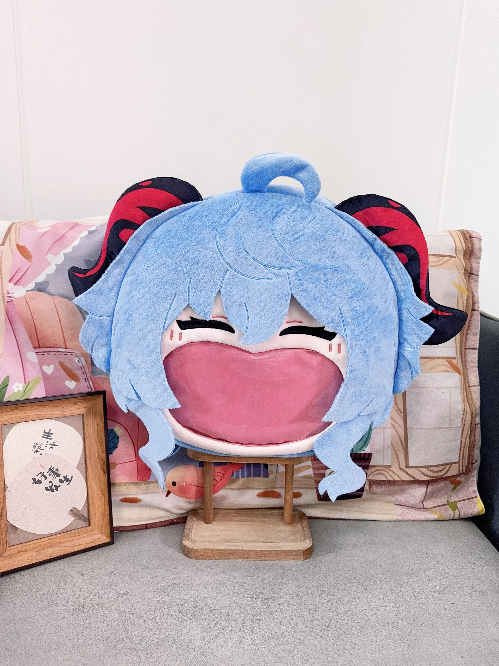 Genshin Impact Ganyu Cartoon Big Mouth Plushie Plush Doll Backpack Purse Crossbody Bags Handbags Itabag Anime Figure Toy Kids Gi