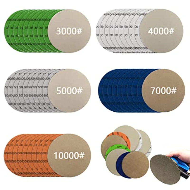 50Pcs Sanding Disc 5 Inch Hook & Loop Sandpaper 3000-10000 Grit Wet Dry Sand Paper for Orbital Sander Auto, Wood Metal Polishing