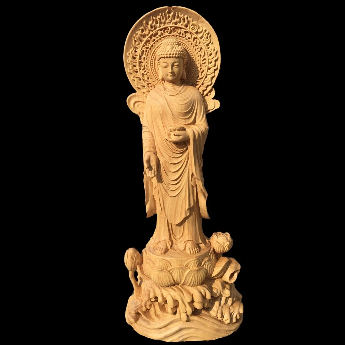 Patung Kayu Kayu Asli Patung Kayu Buddha Guanyin Figur Patung Feng Shui Dekorasi Rumah Koleksi Ruyi