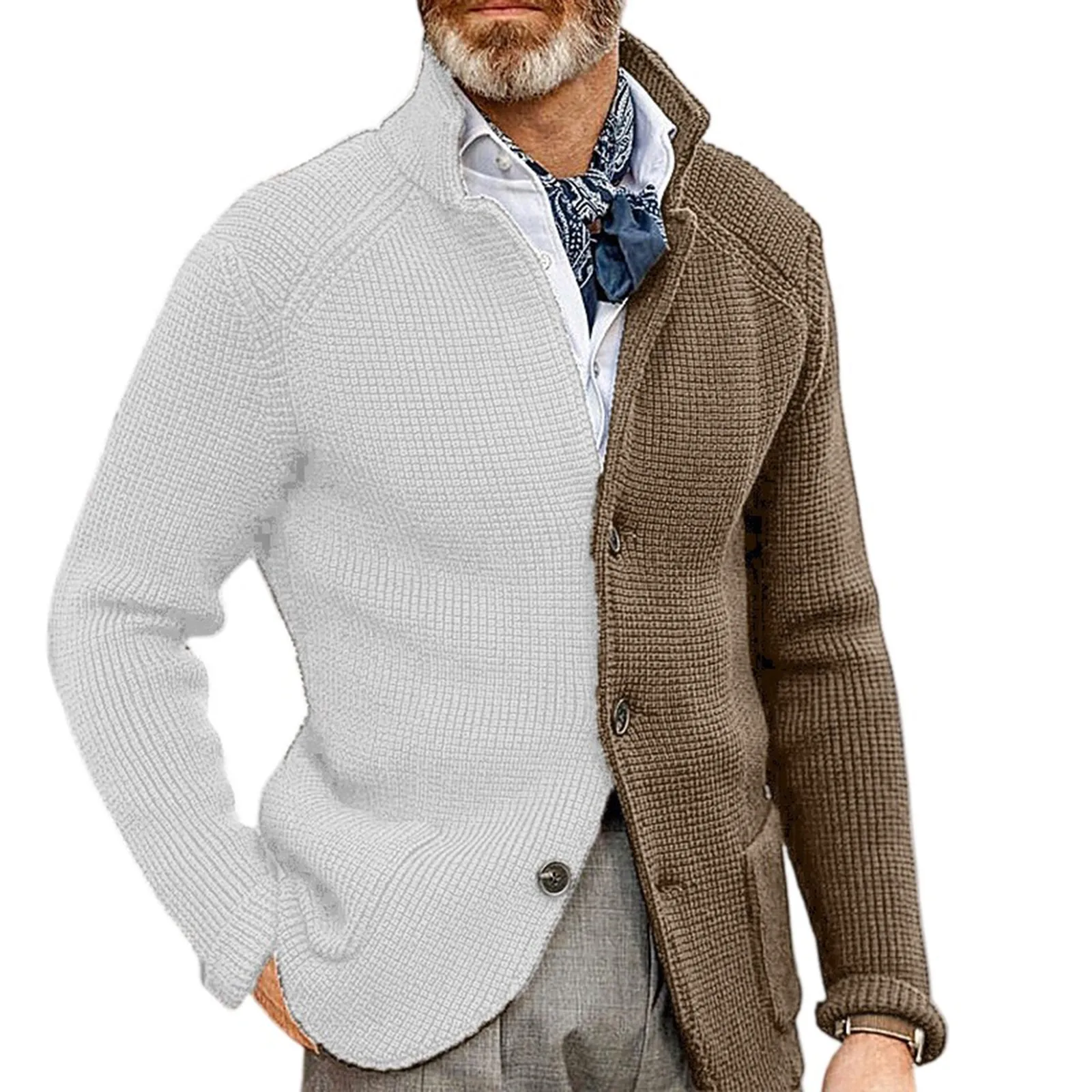 

Мужской кардиган с воротником-стойкой и карманами с длинными рукавами, утолщенный кардиган, свитер, куртки, зимний однотонный вязаный свитер на пуговицах, пальто