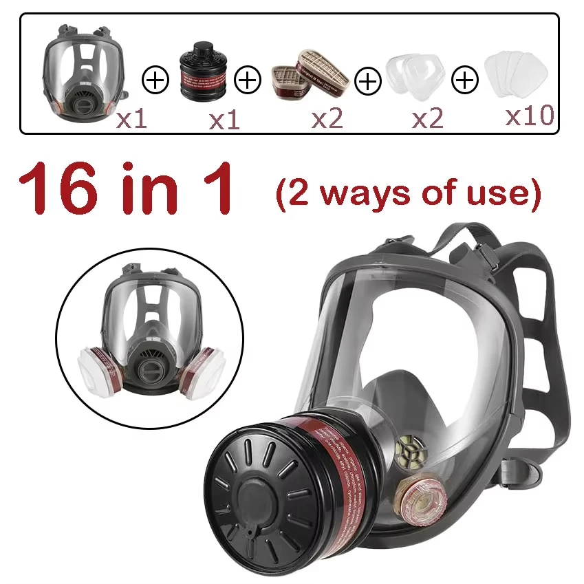 16IN1 Full Face Gas Mask Survival Chemical Respirator with 40mm Filter Activated Carbon Full Face Masks for Safety Protection