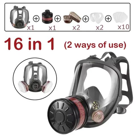 16IN1 Full Face Gas Mask Survival Chemical Respirator with 40mm Filter Activated Carbon Full Face Masks for Safety Protection
