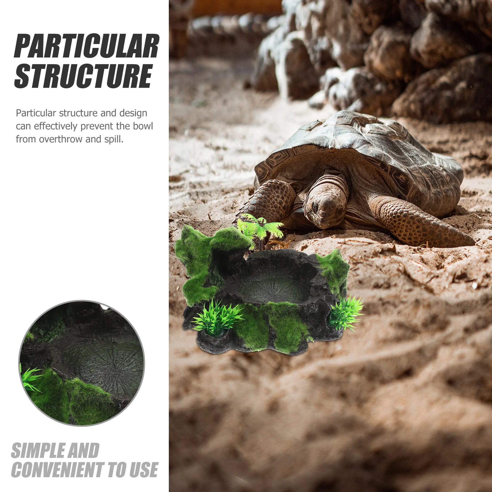 طبق تغذية الزواحف الراتنج عدم الانزلاق للسحالي القرن الضفادع تررم وعاء الماء ديكور طبيعي مقاوم للاهتراء #1
