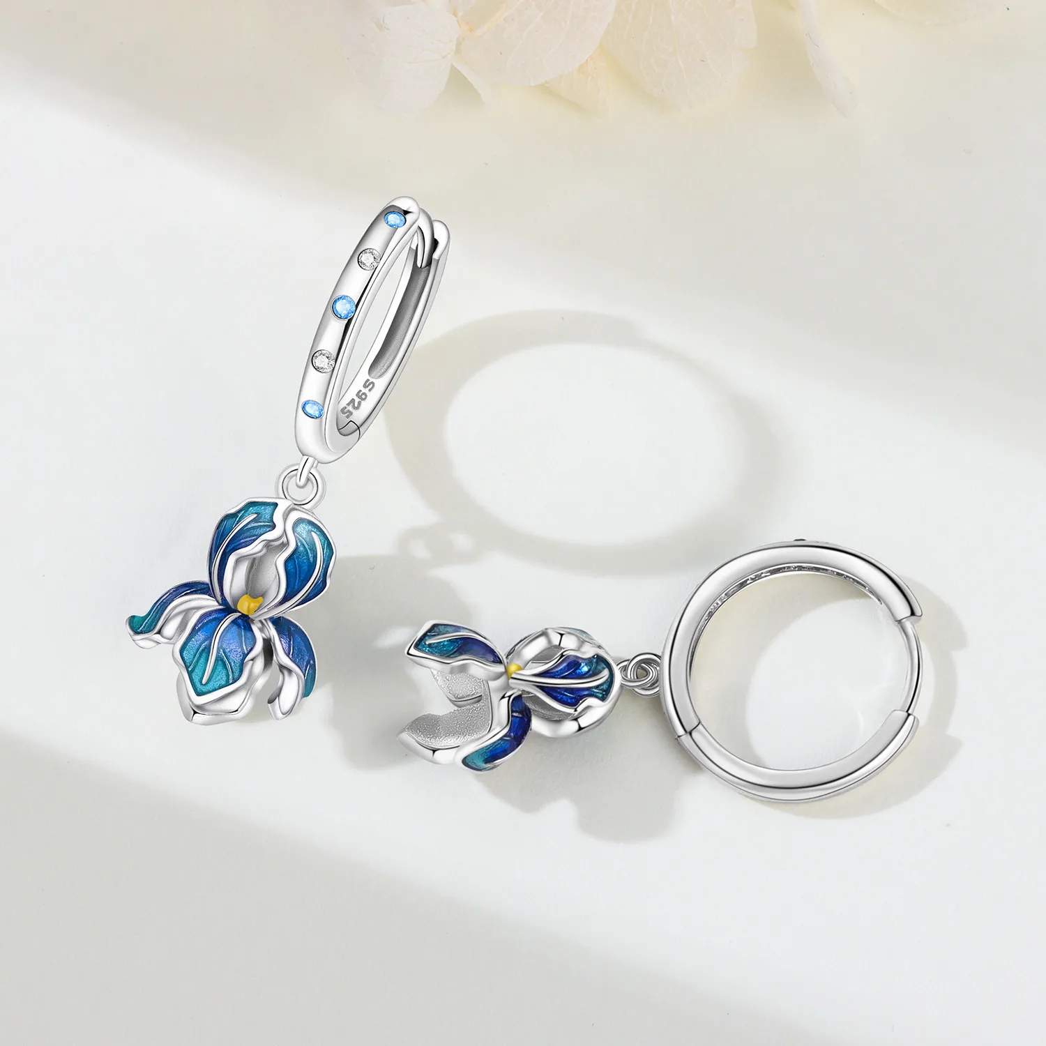 2026 Original 925 Sterling Silver Needle With Zircon Plant Elements Blue Iris Flower Earrings for Women's Party Fashion Jewelry