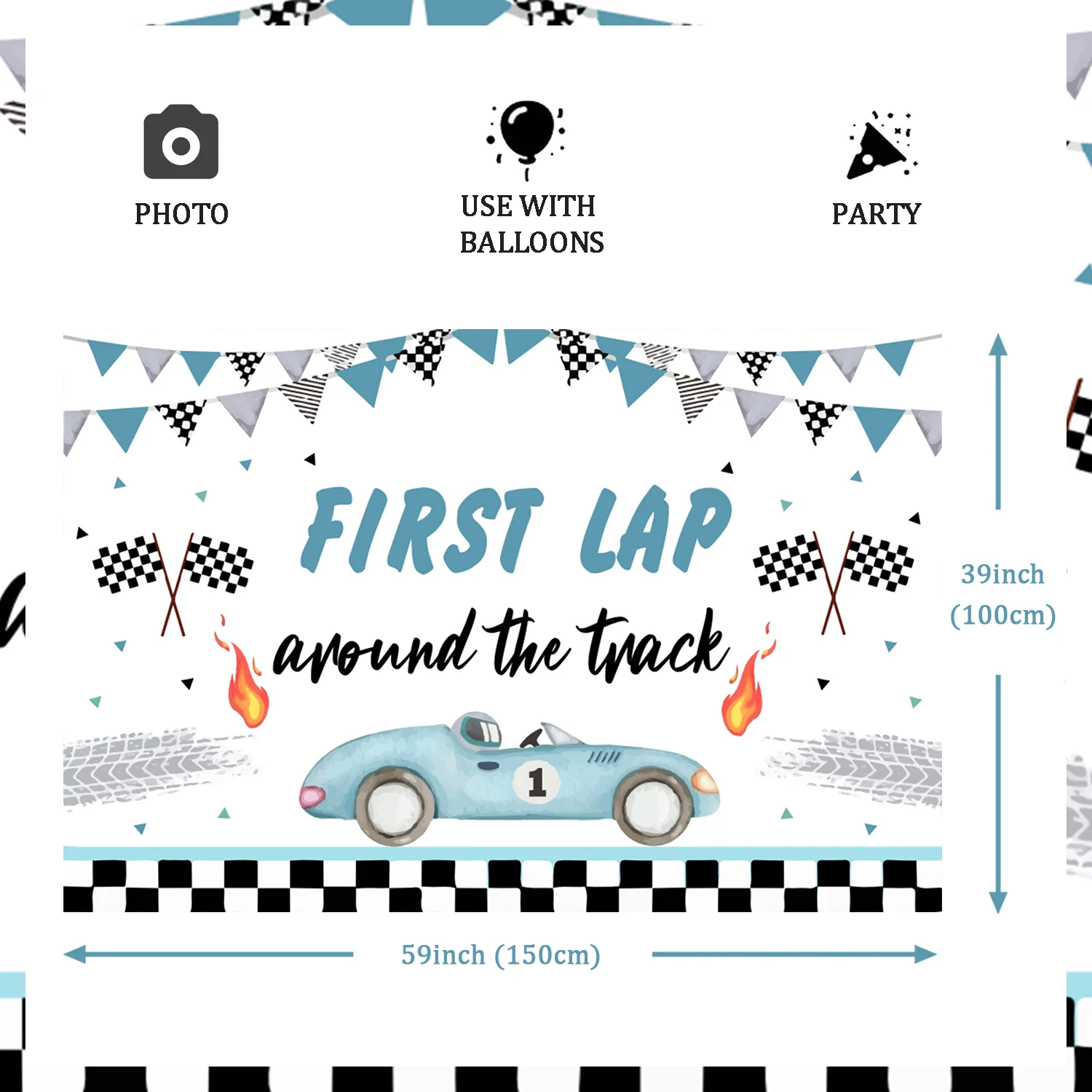Racing Themed Party Backdrop,Racing First Lap Around The Track Background for Boys 1st Birthday Party Supplies