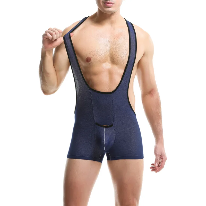 ชุดบอดี้สูทเซ็กซี่สำหรับผู้ชาย ชุดชั้นในรัดรูปแบบชิ้นเดียว จั๊มสูทจ็อคสแตรป กางเกงบ็อกเซอร์เกย์ ชุดรัดรูป