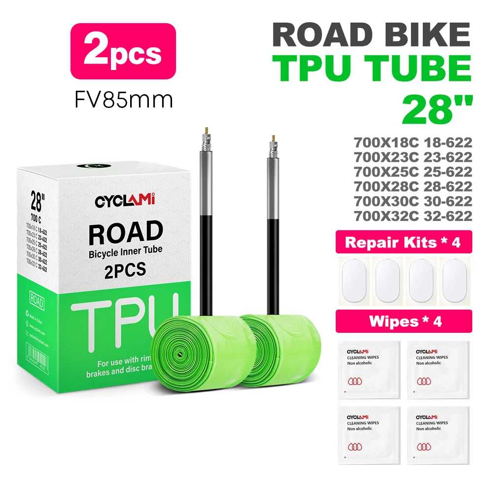 CYCLAMI TPU-Material Ultraleichter Fahrradschlauch 700C 18 32 Rennrad-MTB-Fahrradreifen 45 65 mm Länge Französisches Ventilreifen-Reparaturwerkzeug