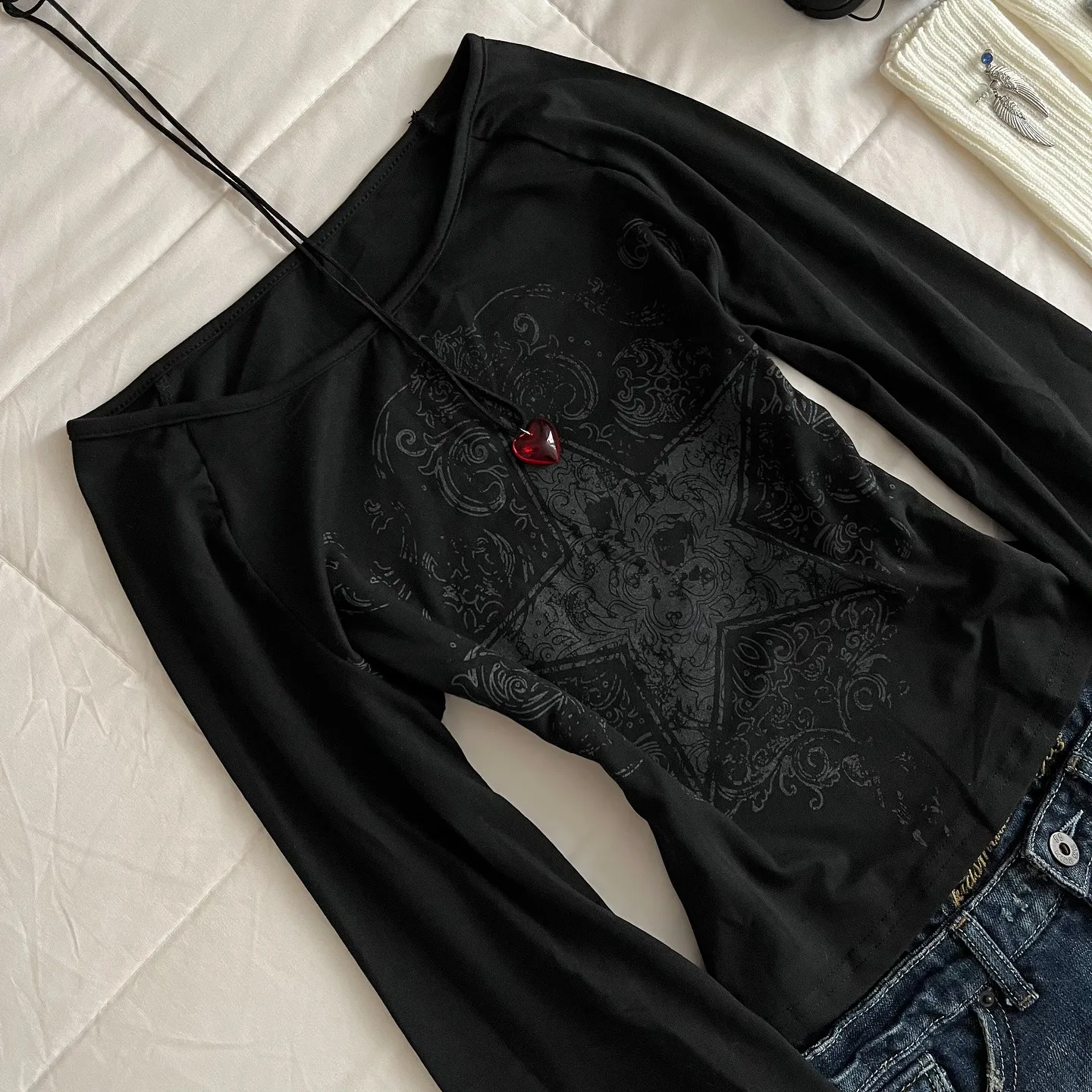 الأمريكية الرجعية لطيف Harajuku ايمو الحلو والتوابل سليم صالح المرأة الأبيض تي شيرت غير رسمي القوطية الشارع بأكمام طويلة فتاة ايمو