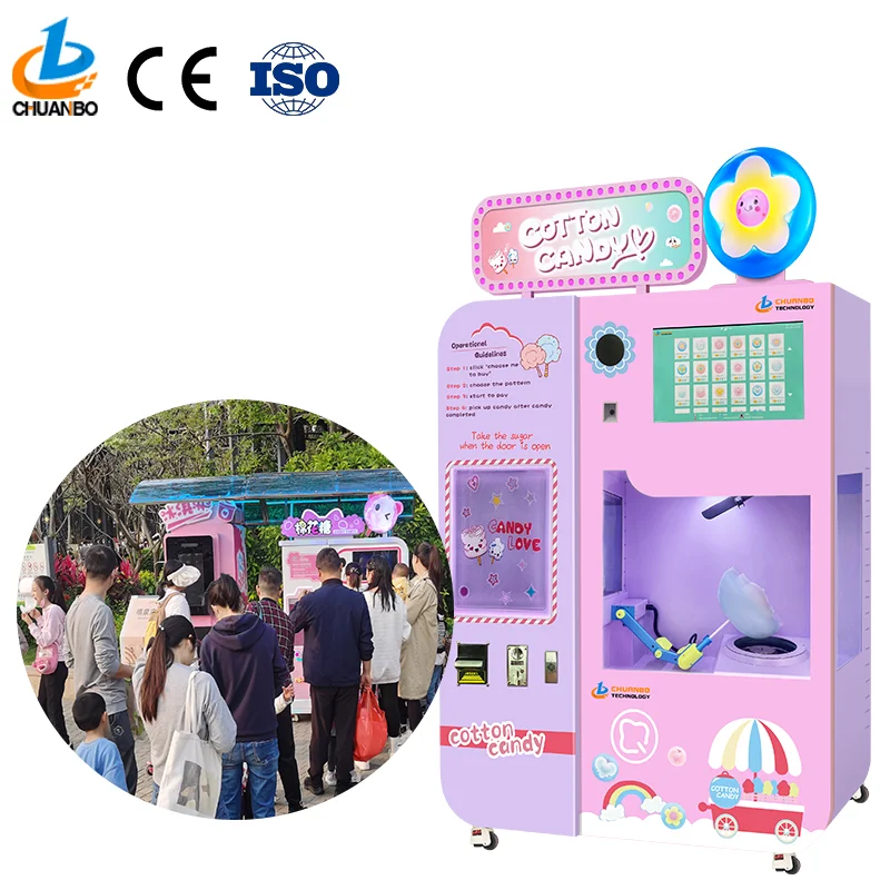 Hot Sale Latest Guangzhou Factory Candy Floss Vending Automatic Machine Fully Cotton Candy Vending Machine For Small Businesses