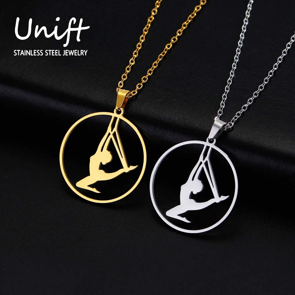 Unift Stainless Steel Sport Women Necklace Runner Rhythmic Gymnastics Girl Silhouette Pendant Fashion Birthday Jewelry Wholesale