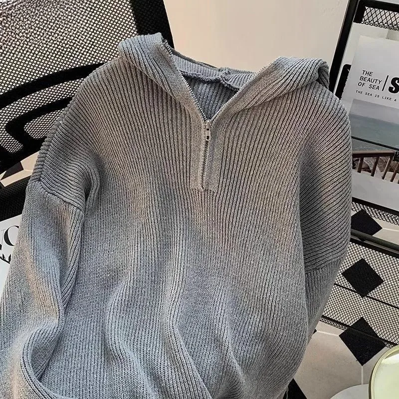 

Мужской трикотаж свободного покроя в стиле ретро, гонконгский свитер на молнии, большой размер 300, осень-зима, модный простой