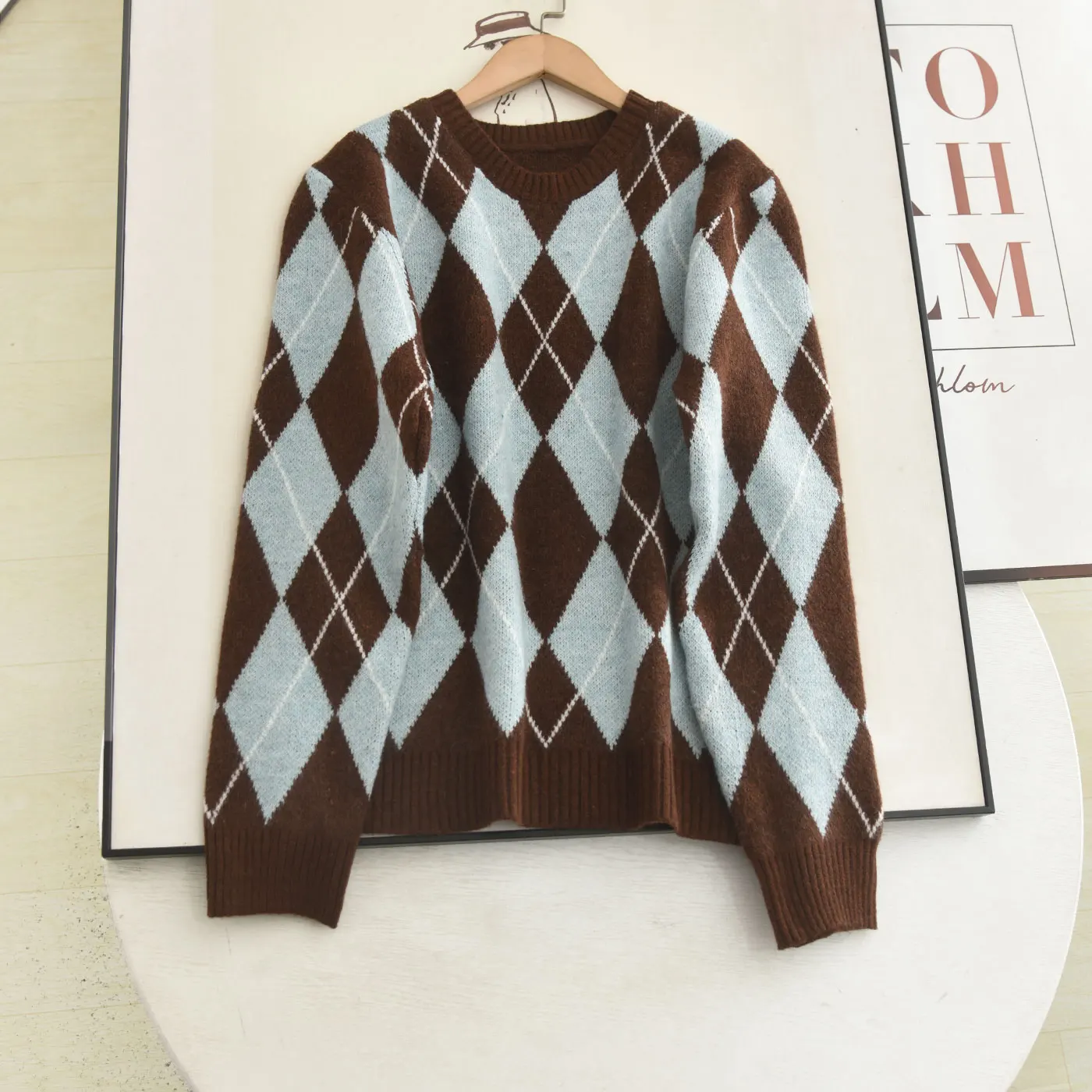 

Свободный длинный свитер Sve round Ne, цветной вязаный топ с ромбовидным узором, женский осенне-зимний модный повседневный удобный топ