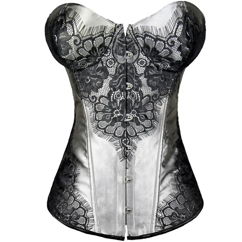 Women Sexy Overbust Corset Bustier with Jacquard Satin Corsets Top Plus Size Vintage Gothic Corselet Korset Burlesque Costume