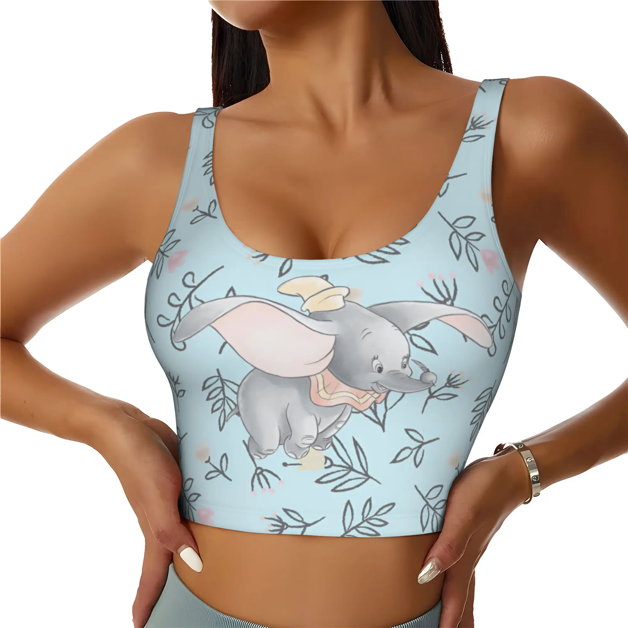 Custom Women D-Dumboes Sports Bras Anime Elephant High Impact Gym Workout Running Crop Tank Tops