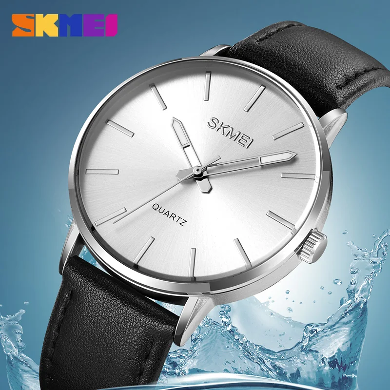 SKMEI นาฬิกาควอตซ์สำหรับผู้ชาย, นาฬิกาควอทซ์หรูหรากันน้ำใส่เล่นกีฬาลำลองสำหรับผู้ชายหน้าปัดเรียบง่ายดีไซน์ดั้งเดิมนาฬิกาสำหรับวัยรุ่นชาย