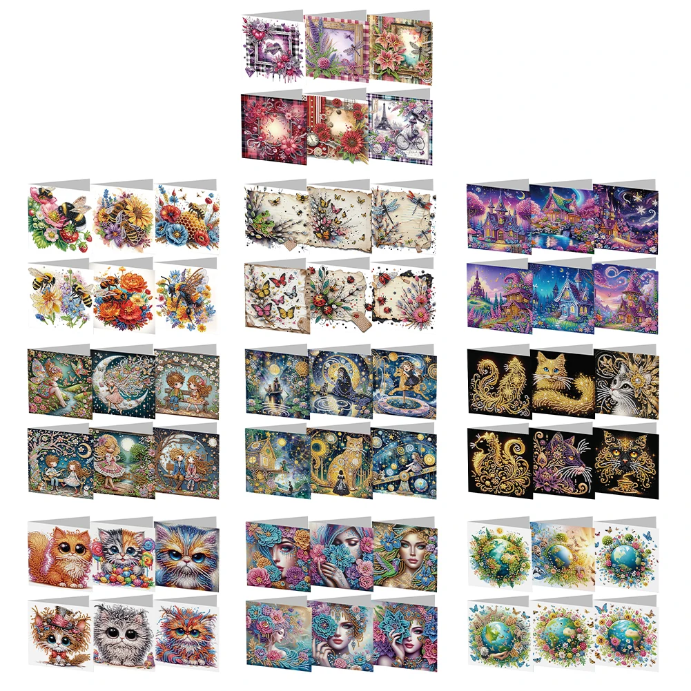 6 قطع من بطاقات بريدية فسيفساء فنية ماسية من حجر الراين DIY مصنوعة يدويًا لعيد الميلاد وأعياد الميلاد وعيد الشكر والعطلات