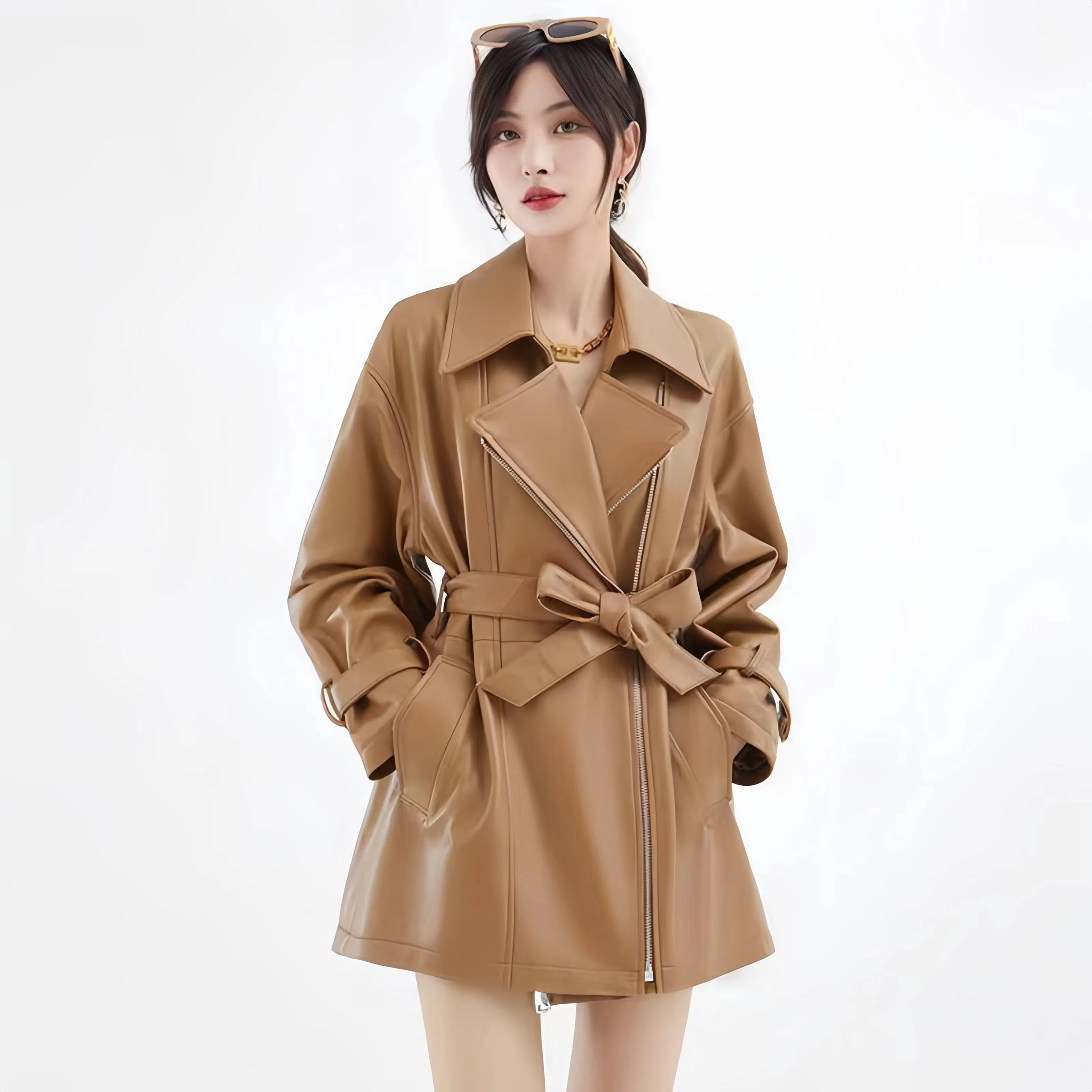 

Women's England Style Sheepskin Coat, New Fashion Leather Jacket, Loose Long Overcoat, Female Clothing, Winter, High Quality