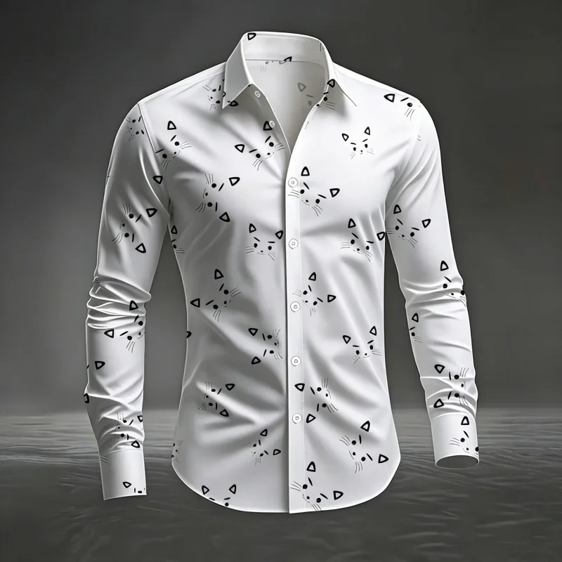 2027 New Men's Shirt Black And White Diamond Grid Printed Long Sleeve Shirt Personalized Printed Business Casual Shirt