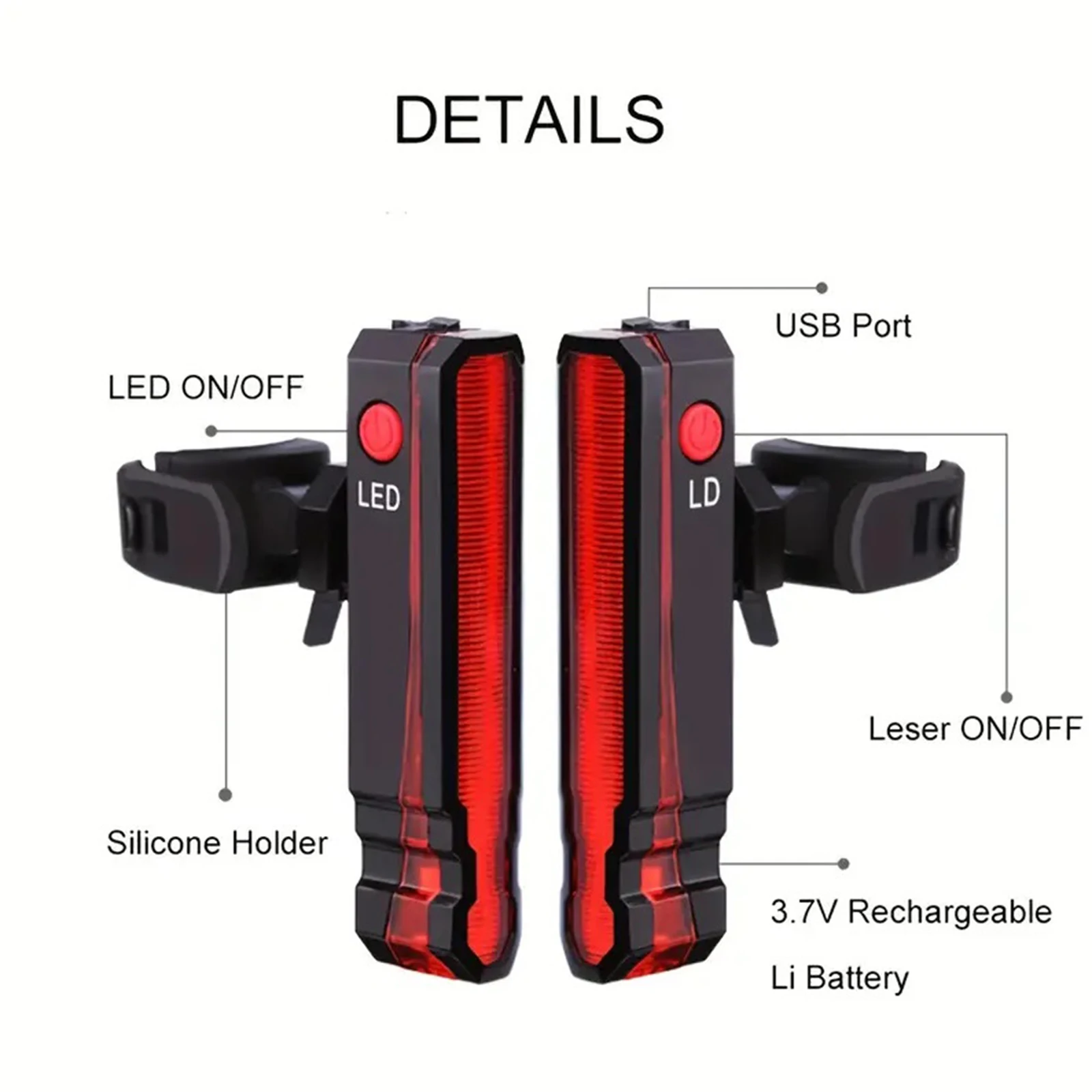 500mAh Bike Tail Light  High Brightness Rear  Seatpost LED Bike Light USB-C Rechargeable Bicycle Night  Warning Light for Riding