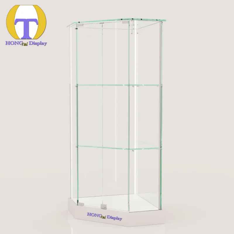 custom.Black Floor Standing Retail Stores and Exhibitions Corner Display Showcase