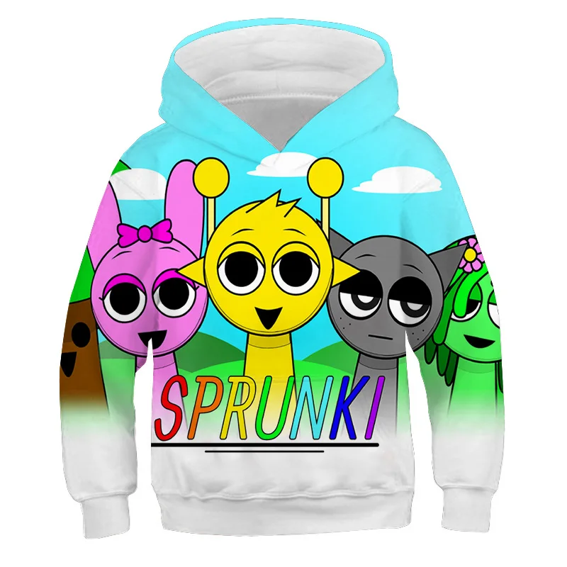 Horror Game Sprunki Print Hoodies Girls Boys Spring Long Sleeve Pullover Kids Cute Cartoon Clothes Y2k Casual Hooded Sweatshits