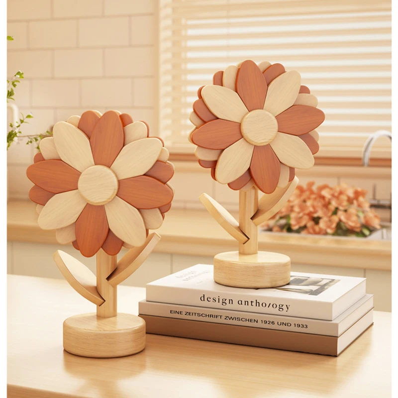 Sunflower Themed Heat Resistant Tray Mat Solid Wood Coaster Anti-Scald Pad For Kitchen Dining Table Pot Bowl Cup Table Decoratio