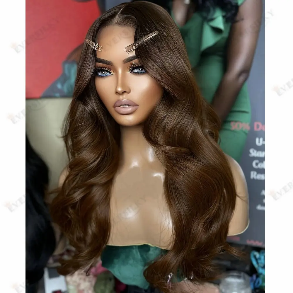 

Натуральные волнистые бесклеевые каштановые коричневые Remy Индийские человеческие волосы Полные парики шнурка для чернокожих женщин Легко носить 13x4 13x6 Парики фронта шнурка