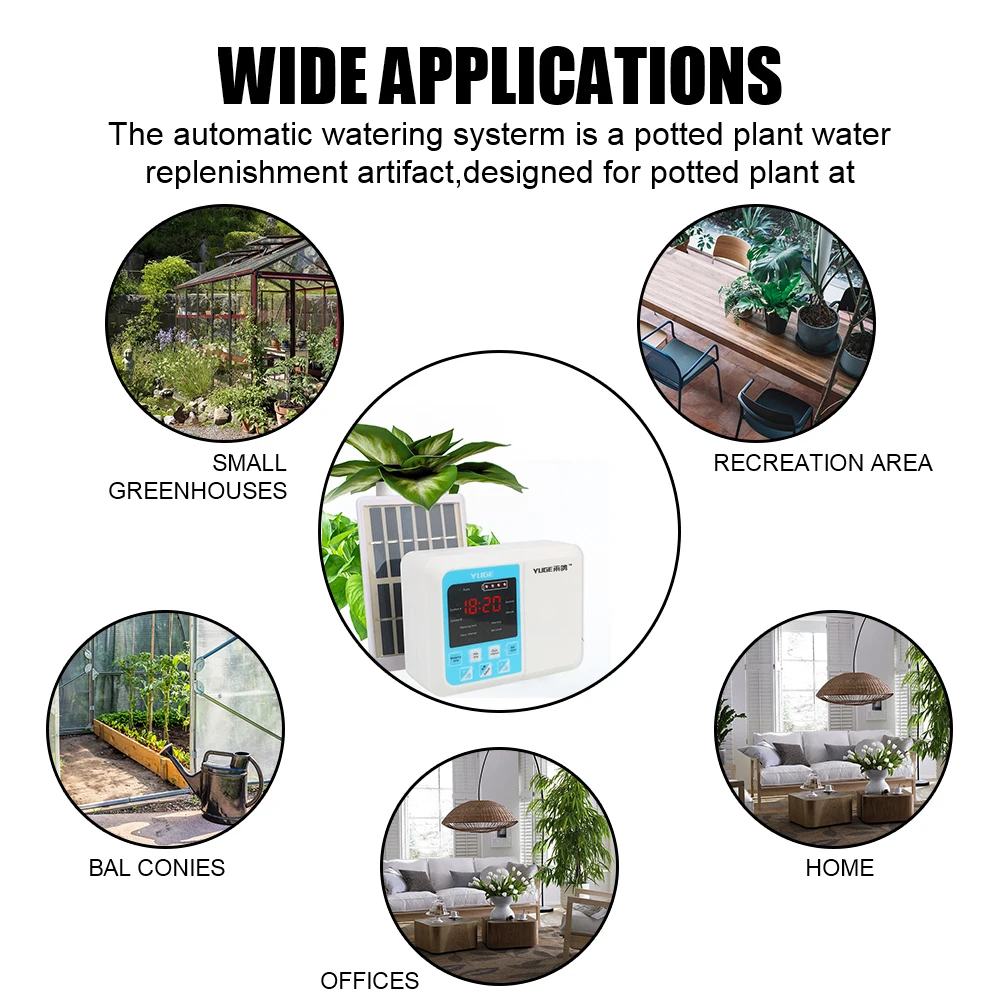 Timer System Automatic Intelligent Garden Drip Irrigation Device Watering Device for Plants Double Pump Controller Solar Energy