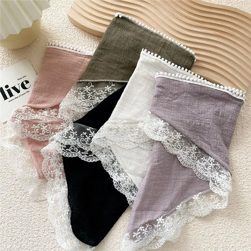 Cotton Linen Lace Hair Scarf Fashion Solid Soft Wrap Triangle Scarves Hair Band Headband Sweet Neckerchief Female