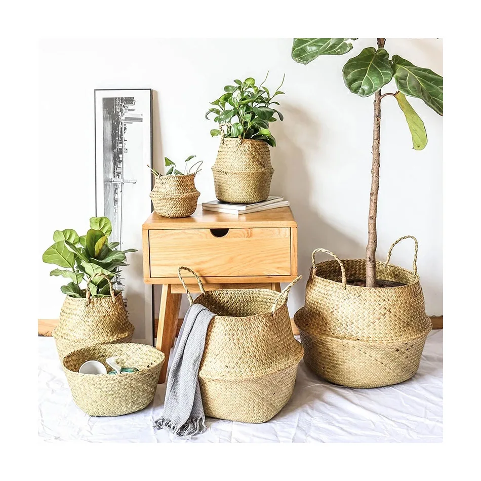 

Weaved Flower Pots and Plant Grass-woven Foldable Baskets for Flooring Planters