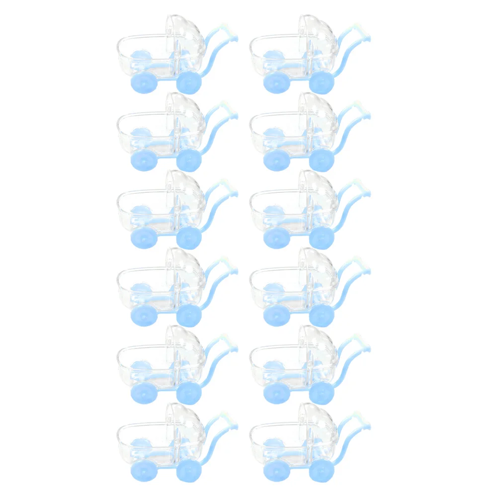 

12 Pcs Stroller Shaped Candy Boxes Plastic Toy Carts Kids Gifts Transparent Storage Boxes Hand Eye Coordination Toys Creative