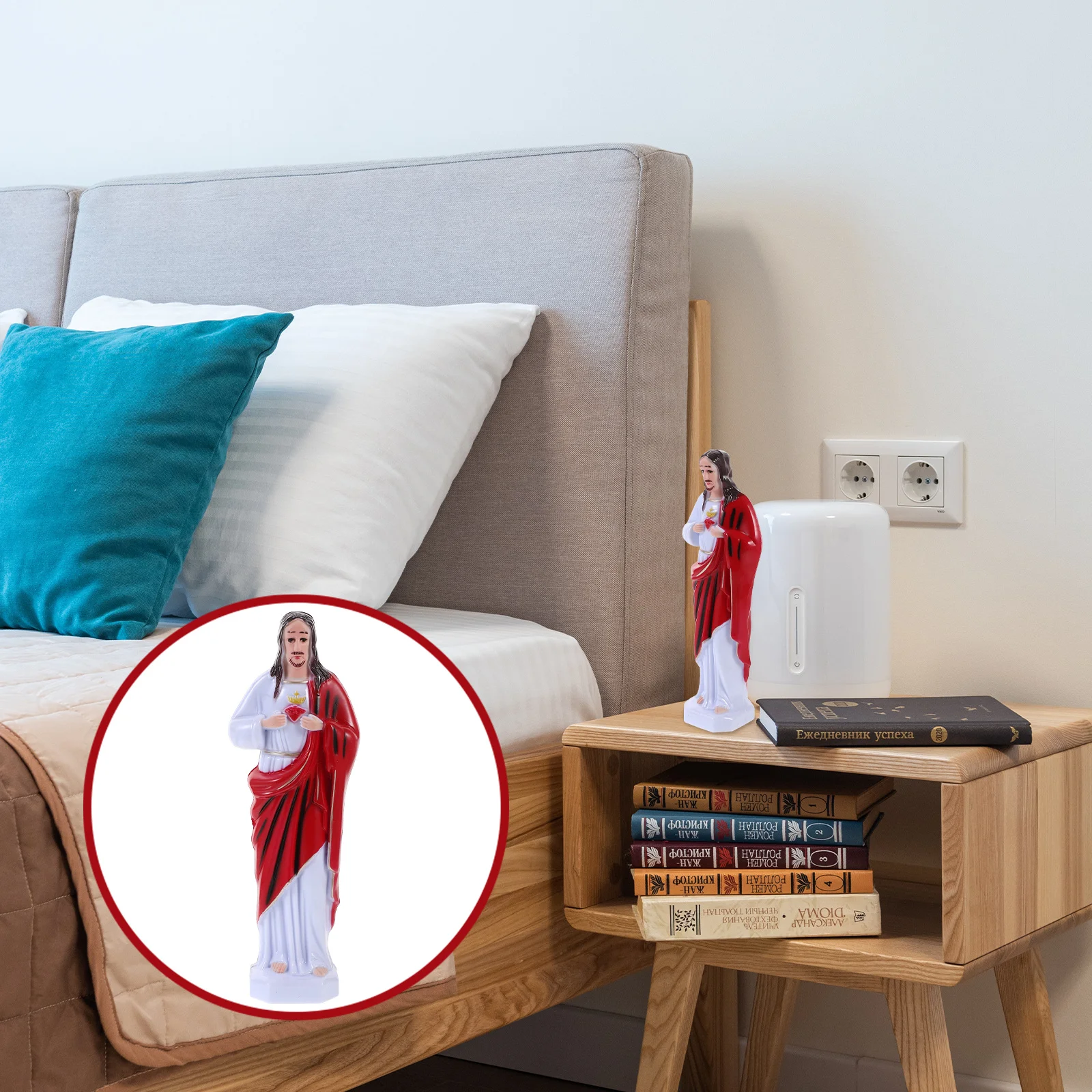 

Classic Red Jesus Statue Sculpture Reusable Non Deformable Tabletop Decor for Office Home Church Religious Decoration Art Piece