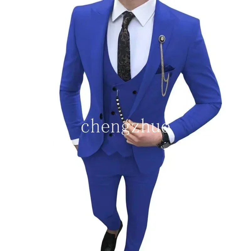 

Elegant Tuxedo Suits for Men 3 Pieces Blazer Vest and Pants Set Peak Lapel Regular Male Suit for Wedding Banquet Evening Party