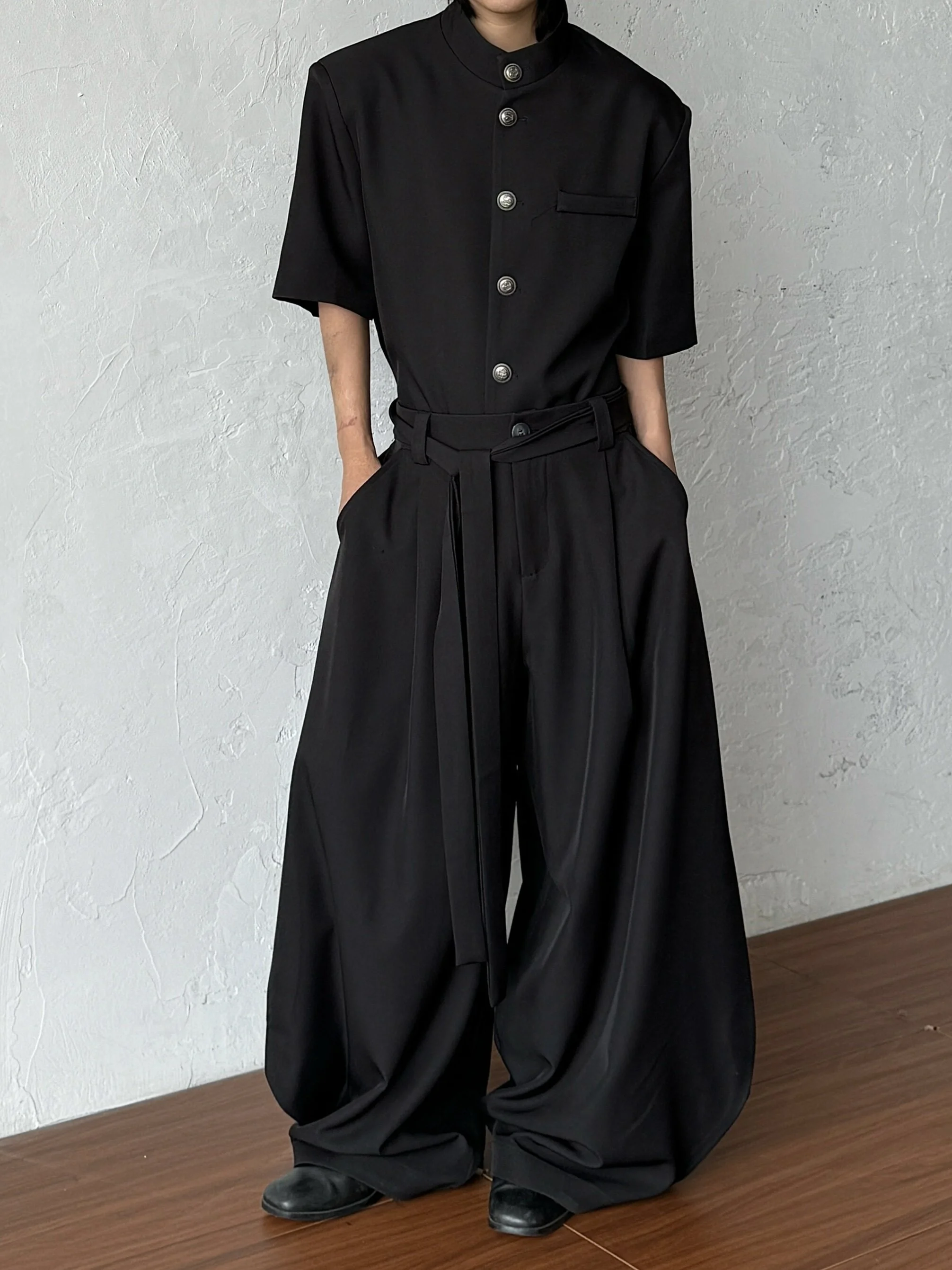 

High Waist Pure Color Drapey Knife Lantern Pants Belt Design Men's Women's Casual Loose Fit Trousers Vintage Style