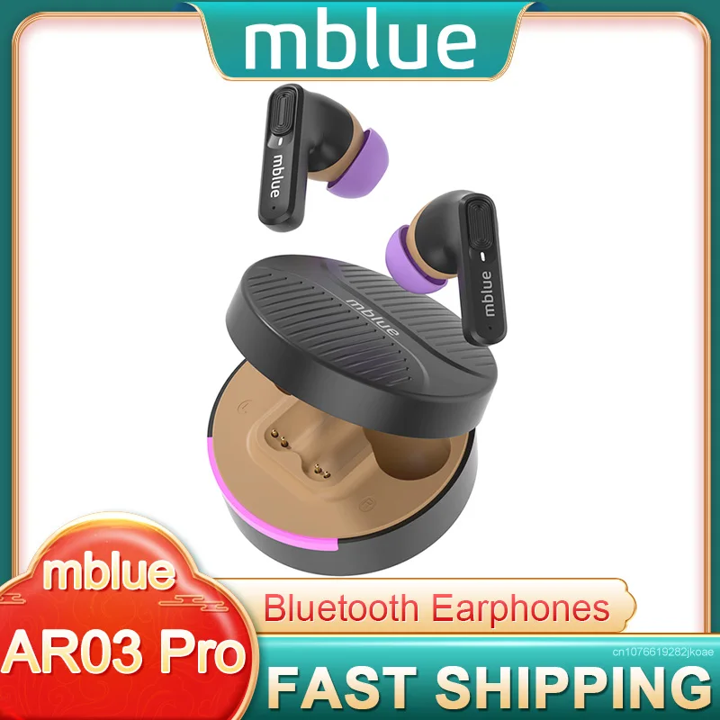 Original mblue AR03 Pro TWS Earphones Wireless Bluetooth 5.3 Stereo Game Music Headphones AAC/SBC HD Mic Call Headset 400mAh