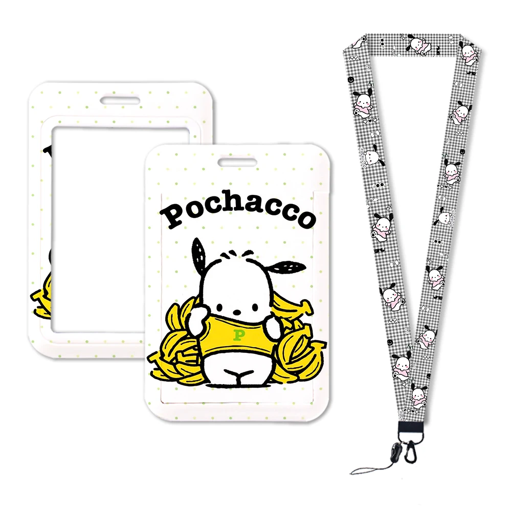 W Cartoon Sanrio Pochacco Photo Sleeve ID Card Neck Strap Cute Dog Card Holder Keychain Key Holder Rope Keyrings