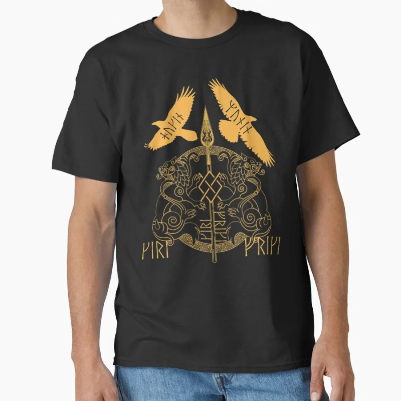 

Norse Mythology Spear of Odin Gungnir Runes Geri Freki Huginn Muninn Gift T shirt Large size Tops Viking God Graphic clothes