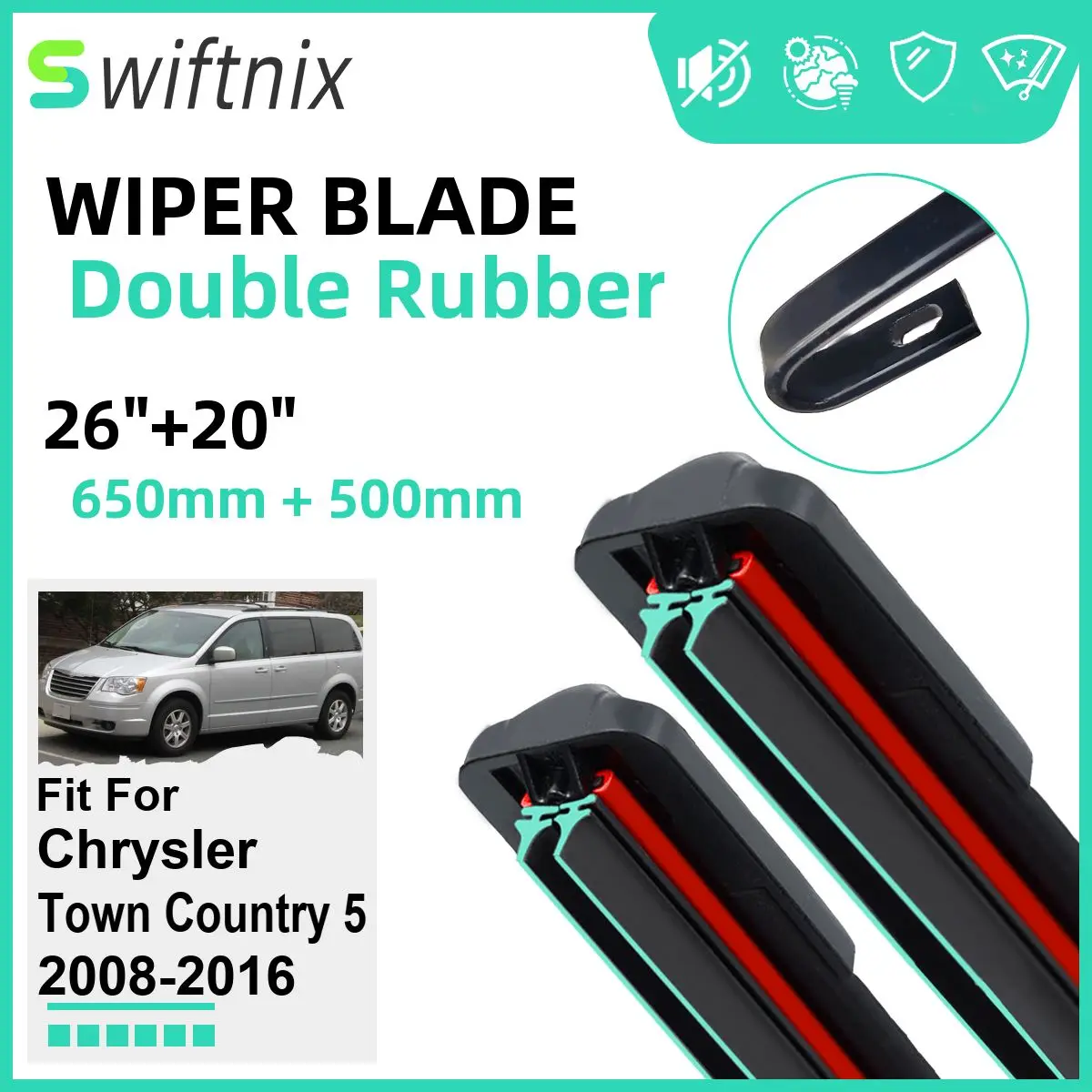 

Double Rubber Car Wiper Blades for Chrysler Town Country 5 2008-2016 Front Windscreen Windshield Rubber Car Accessories 2016