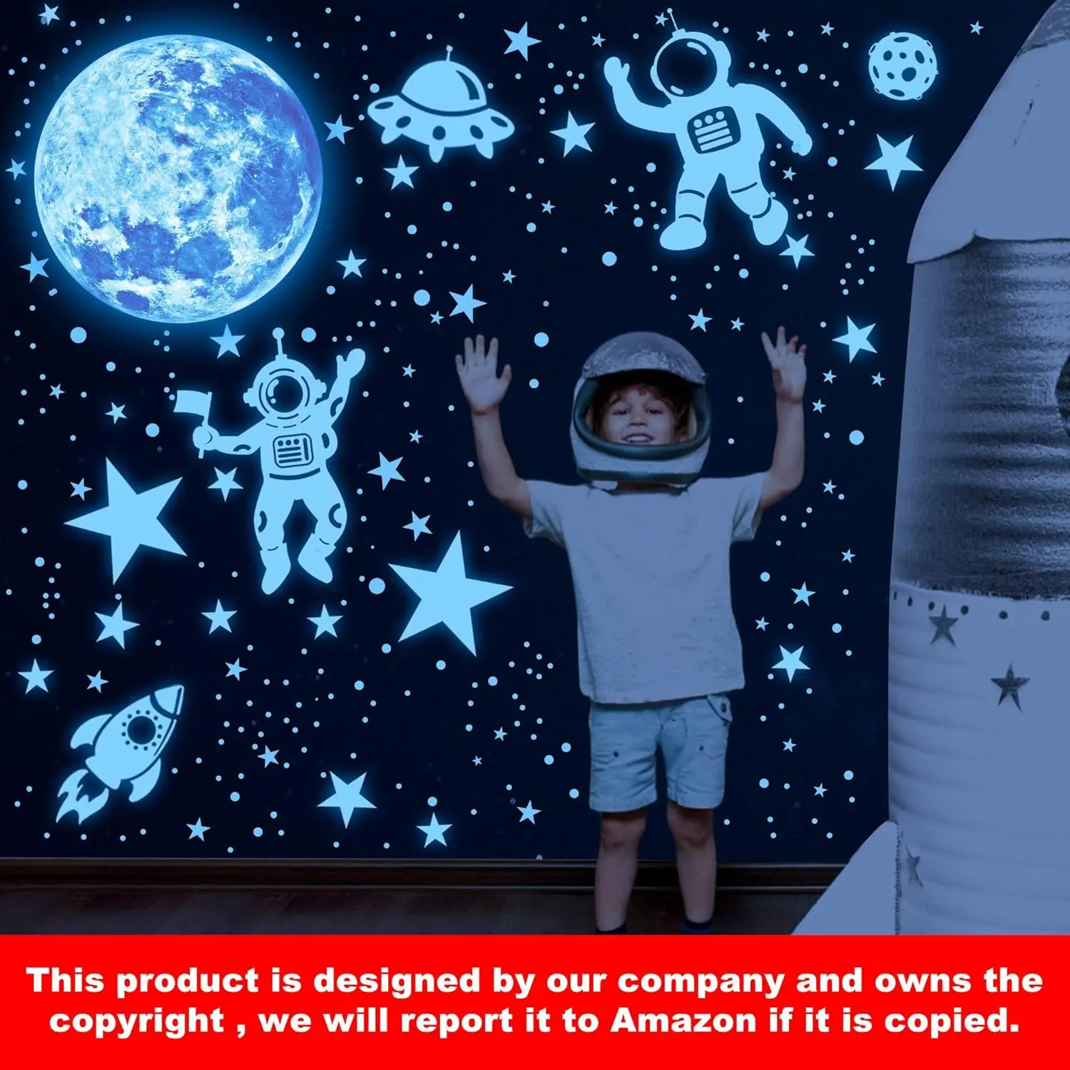 1106Pcs Glow in The Dark Moon and Planet Wall Decal Luminous Astronaut Universe Galaxy Space Wall Stickers Outer Space Decal