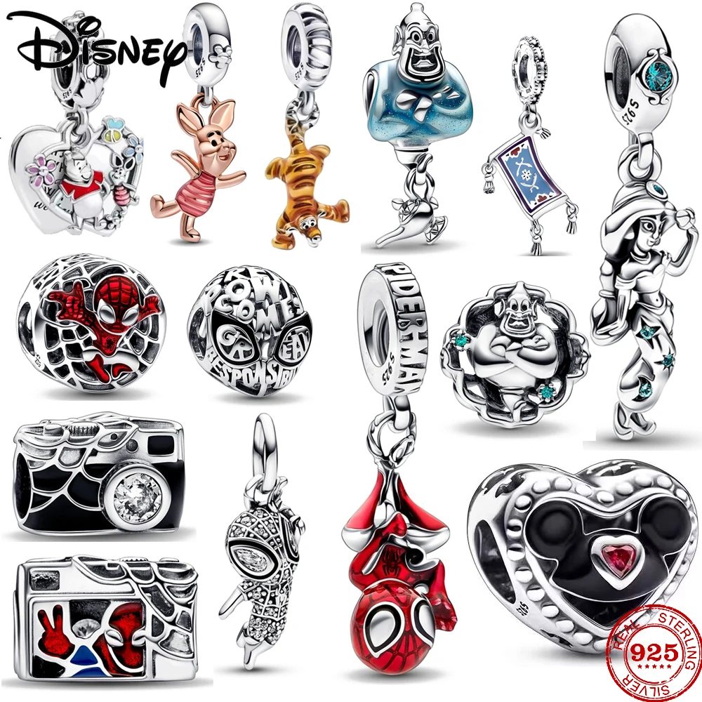 New 925 Sterling Silver Mickey Love Heart Winnie Tigger DIY Pendant Bead Dangle Charm Fit Original Pandora Bracelet For 2023