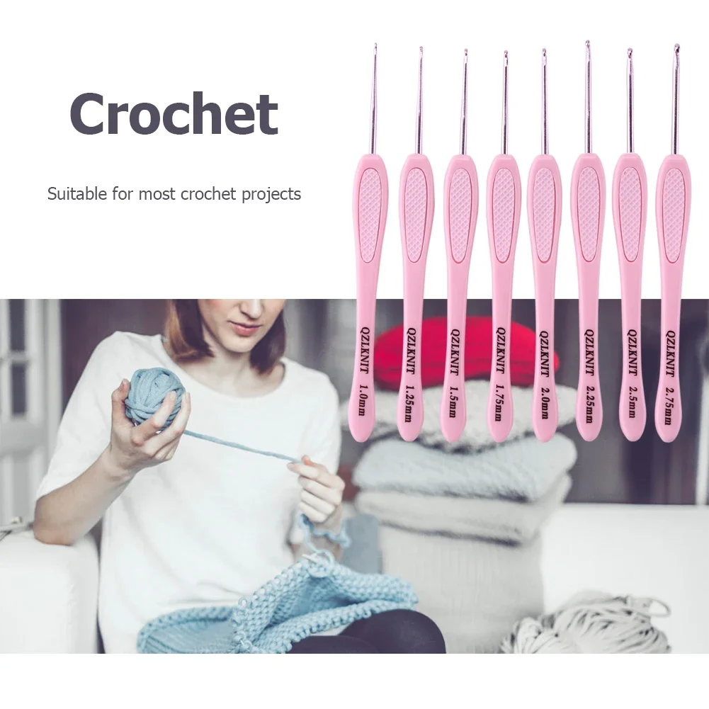 8Pcs/set Multicolor Plastic Handle Aluminum Crochet Hooks Knitting Needle Set 1mm-2.75mm Yarn Sweater Weave DIY Craft Tool